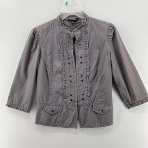 Le Chateau Jacket Military Combat Style XS Grey Front Clasps 3/4 Sleeve Ruffles